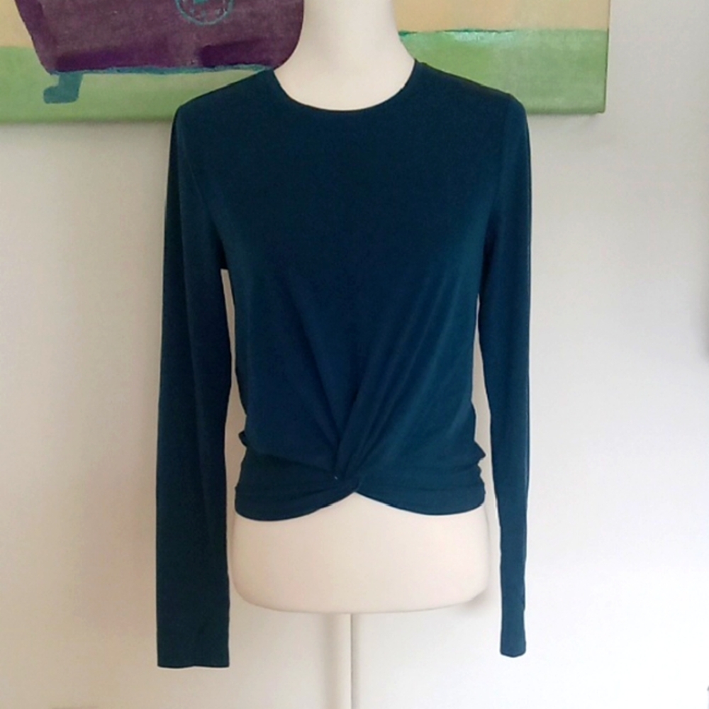 Athleta Teal Long Sleeve Twist Knot Top